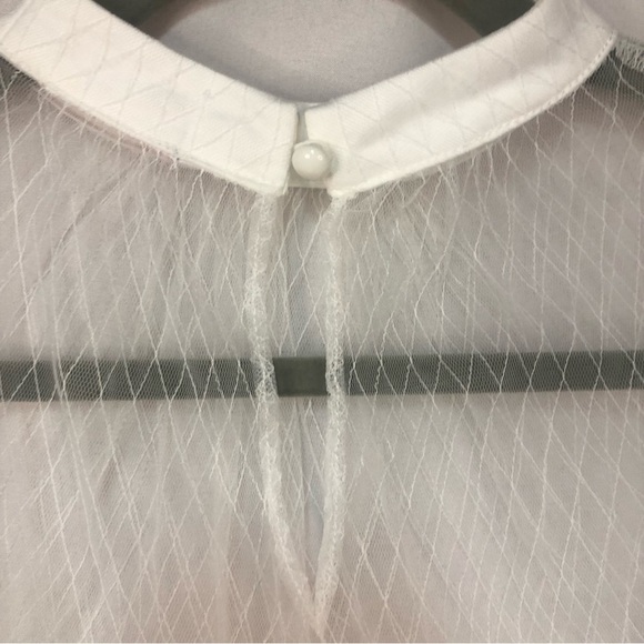 Gina Women’s Top Puff Sleeve Sheer Diamond Pattern Cropped Single Button Close - Picture 4 of 9